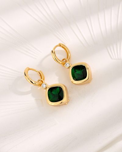 1 Pair Elegant Vintage Style Square Plating Inlay Copper Zircon 18K Gold Plated Drop Earrings