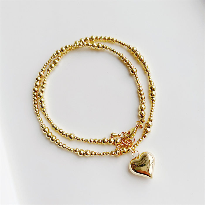 1 Piece Fashion Heart Shape Copper Beaded Pendant Necklace