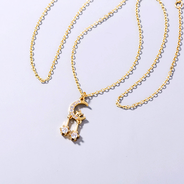1 Piece Fashion Star Moon Copper Plating Inlay Zircon Pendant Necklace