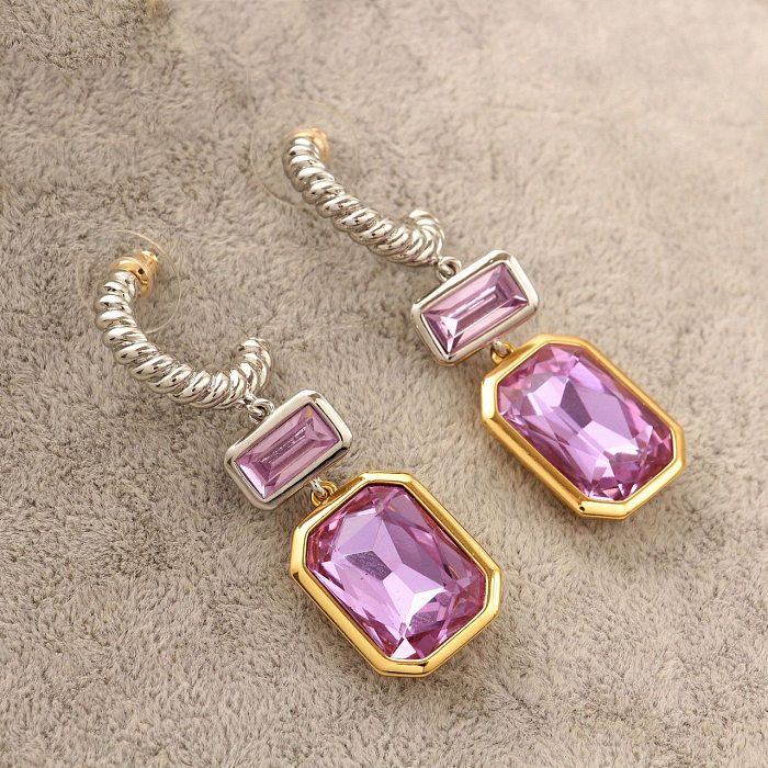 1 Pair Simple Style Square Inlay Copper Artificial Gemstones Drop Earrings