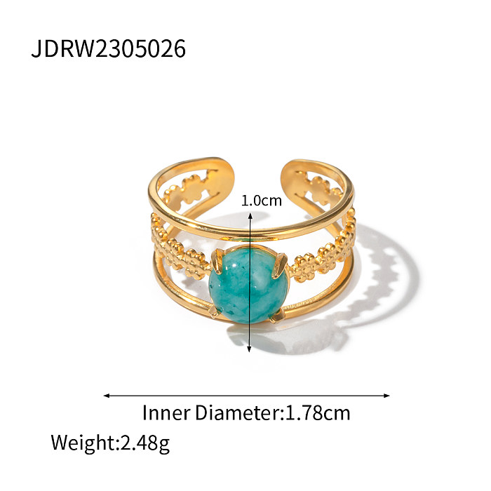 IG Style Simple Style rond en acier inoxydable placage incrustation Turquoise 18K plaqué or anneaux ouverts