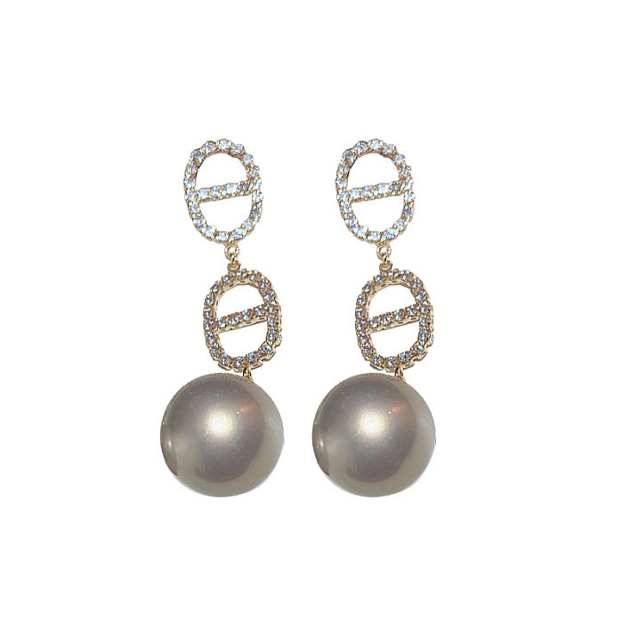 Fashion Heart Shape Flower Copper Inlay Pearl Zircon Drop Earrings 1 Pair