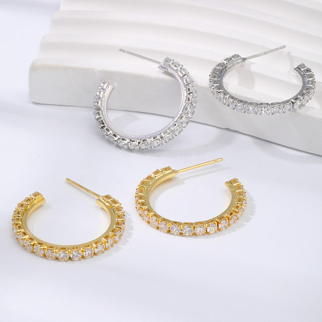 1 Pair Simple Style Round Plating Inlay Copper Zircon Ear Studs