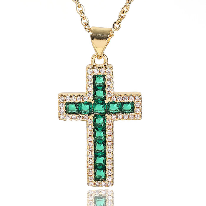1 Piece Fashion Cross Copper Plating Inlay Zircon Pendant Necklace
