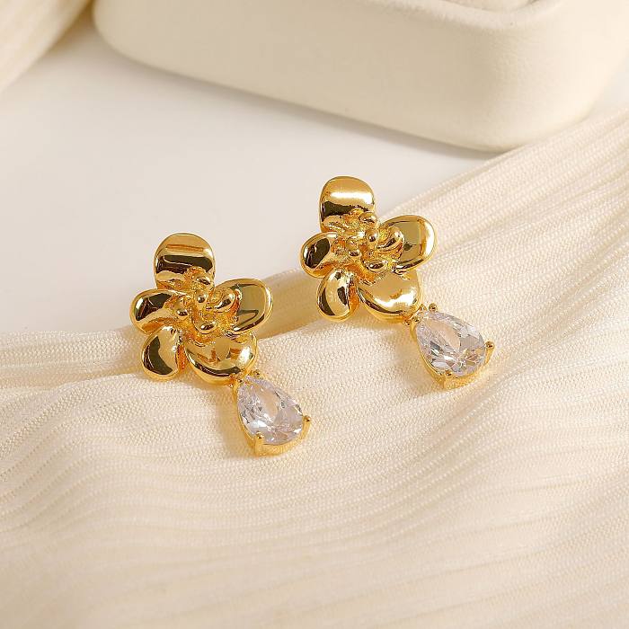 1 Pair Modern Style Geometric Plating Inlay Copper Zircon 18K Gold Plated Drop Earrings