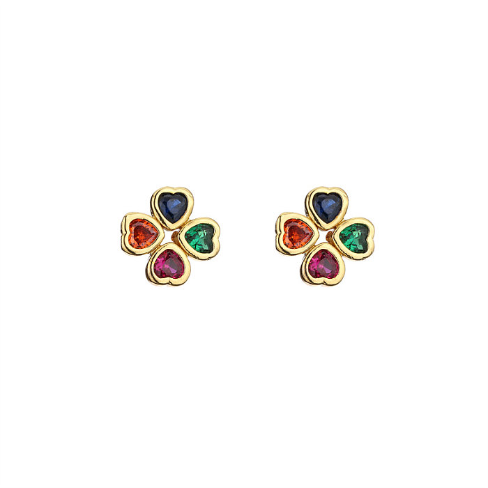 1 Pair Fashion Cross Heart Shape Lizard Copper Plating Inlay Pearl Zircon Ear Studs