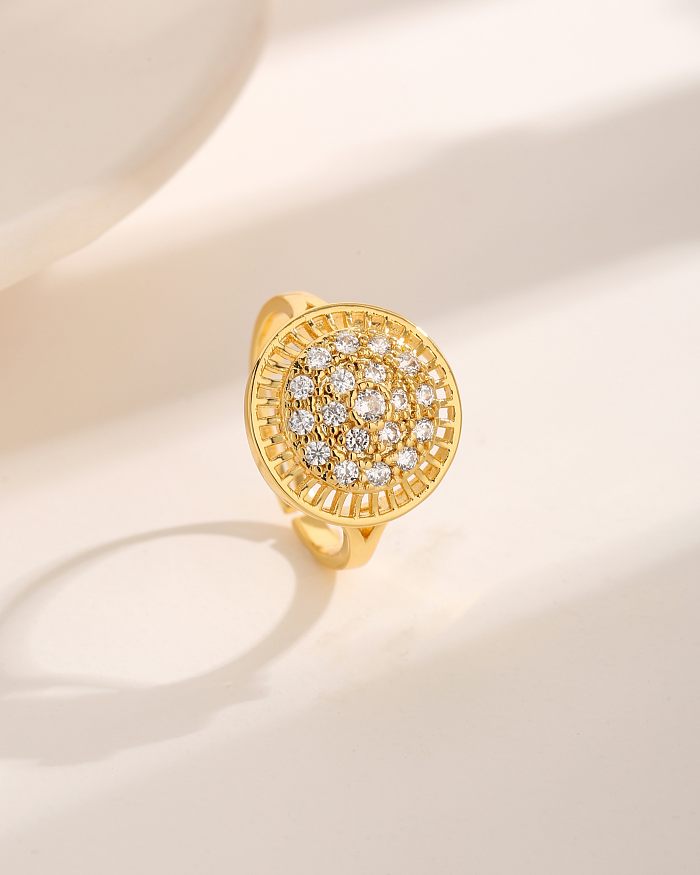 Estilo moderno estilo simples estilo coreano redondo chapeamento de cobre incrustado zircão anéis banhados a ouro 18K