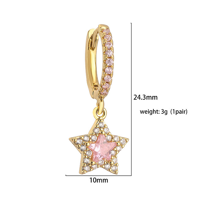 1 Pair Elegant Shiny Pentagram Bear Heart Shape Plating Inlay Copper Zircon 18K Gold Plated Drop Earrings