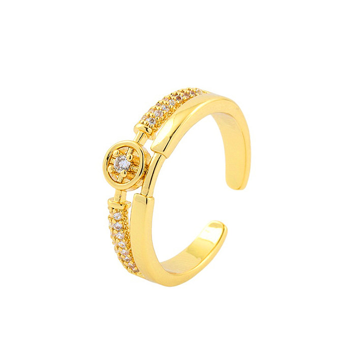 Schlichter offener Ring mit runden Linien, Kupferbeschichtung und Zirkoneinlage, 18 Karat vergoldet