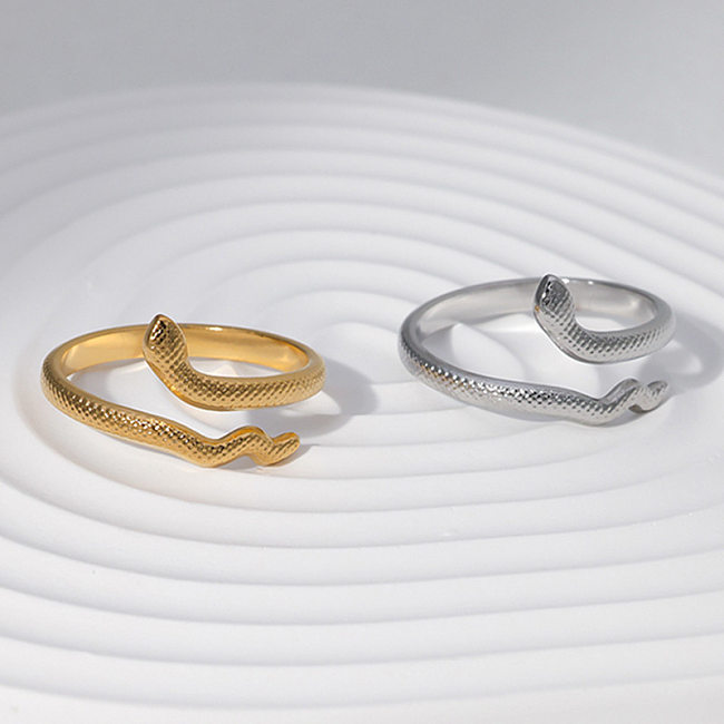 Anéis abertos assimétricos de aço inoxidável estilo cobra estilo simples