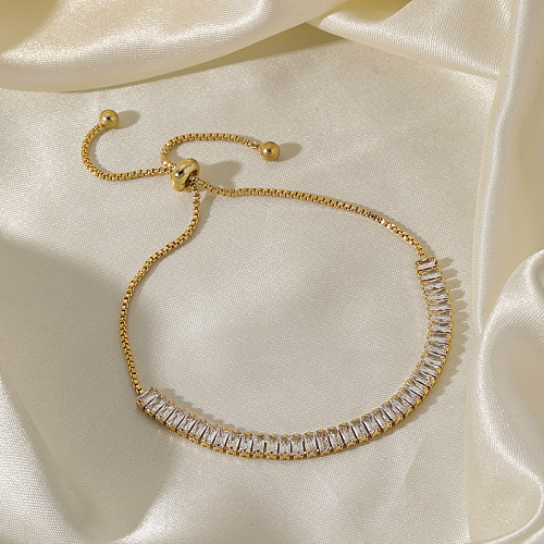 Pulseiras banhadas a ouro de zircônia 18K com chapeamento de cobre retangular de estilo simples
