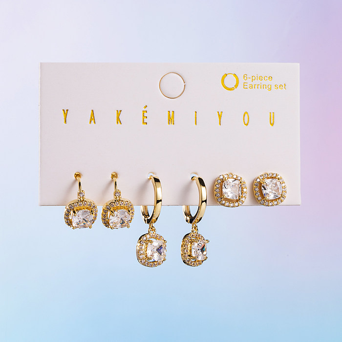 Yakemiyou Heart Shape Arrow Snowflake Imitation Pearl Copper Asymmetrical Chain Zircon 14K Gold Plated Earrings
