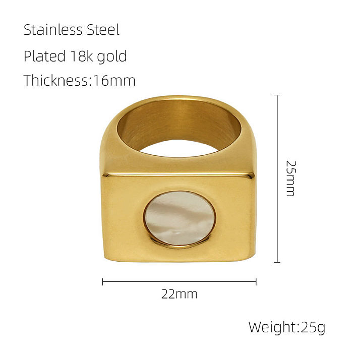 Casual Modern Style Round Stainless Steel Plating Inlay Shell 18K Gold Plated Rings