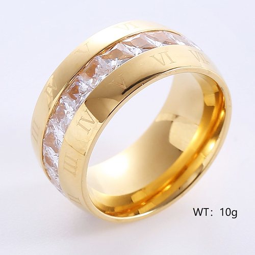 Anillos chapados en oro de 18K con incrustaciones de diamantes de imitación chapados en acero inoxidable de color sólido romántico elegante