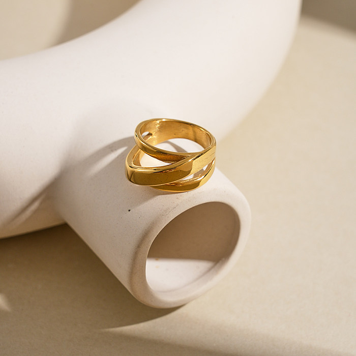 Atacado estilo moderno streetwear geométrico chapeamento de aço inoxidável anéis banhados a ouro
