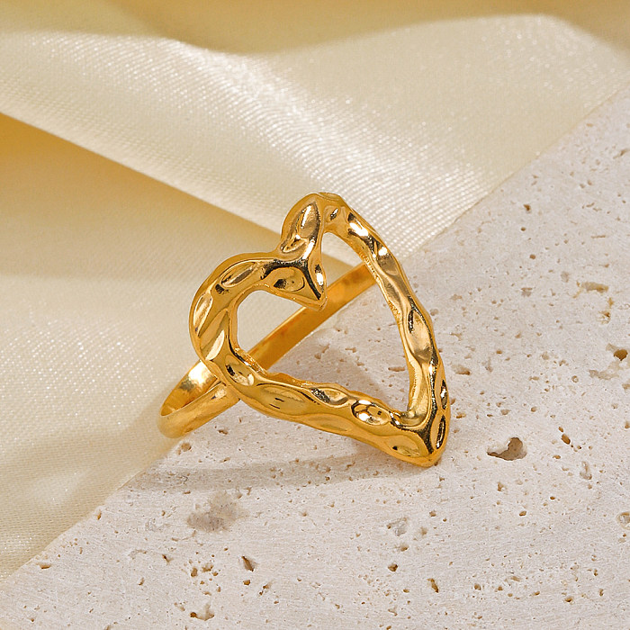 ريترو شكل قلب الفولاذ المقاوم للصدأ تصفيح حلقات مفتوحة مطلية بالذهب عيار 18 قيراط