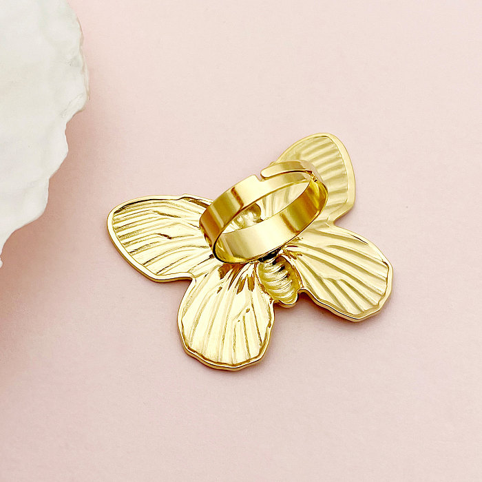 Vintage Style Simple Style Butterfly Stainless Steel Plating Gold Plated Open Rings