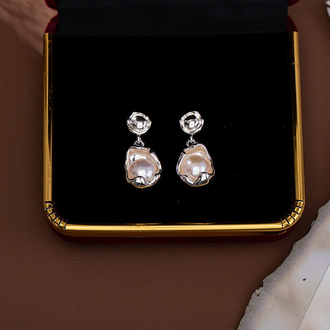 1 Paar Original Design Unregelmäßige Unregelmäßige Beschichtung Inlay Kupfer Künstliche Perlen Tropfen Ohrringe