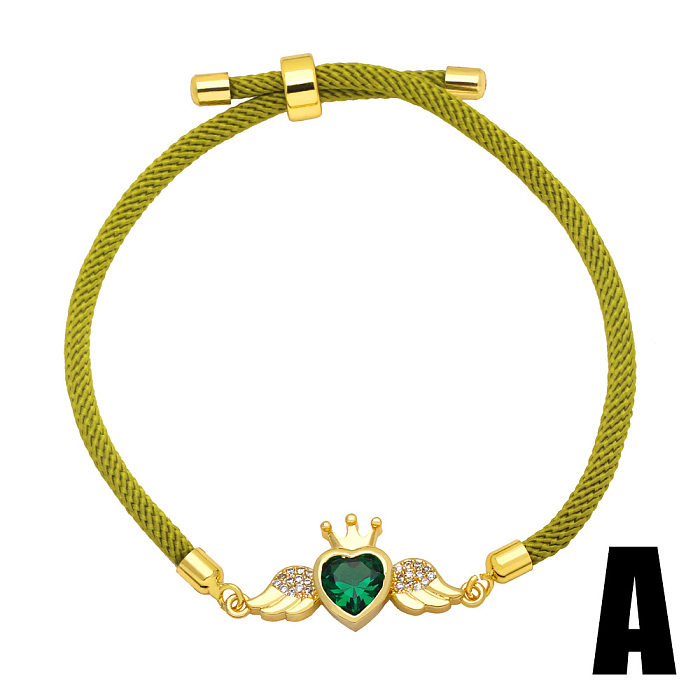 Bracelet rétro en cuivre plaqué or 18 carats avec couronne en forme de cœur et zircon incrusté