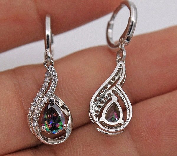 Fashion Water Droplets Copper Inlay Zircon Drop Earrings 1 Pair
