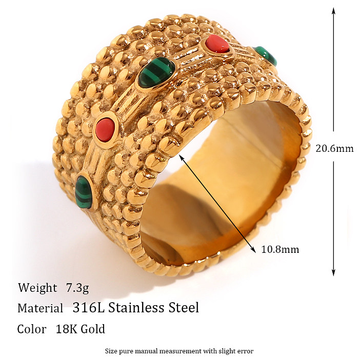 Bohemian Geometric Stainless Steel 18K Gold Plated Natural Stone Wide Band Ring In Bulk