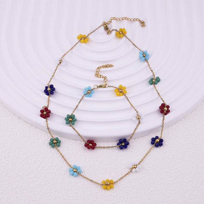 Sweet Flower Titanium Steel Bracelets Necklace