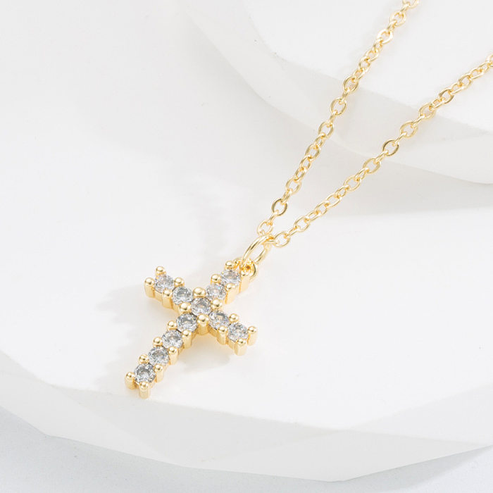 Fashion Human Cross Heart Shape Copper Pendant Necklace Gold Plated Hollow Out Zircon Copper Necklaces