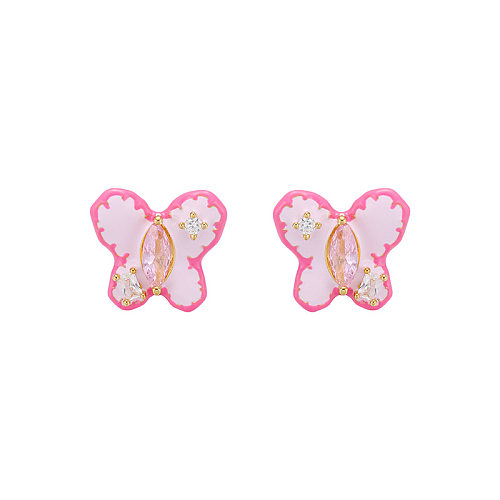1 Paar niedliche Schmetterlings-Inlay-Kupfer-Zirkon-Ohrstecker