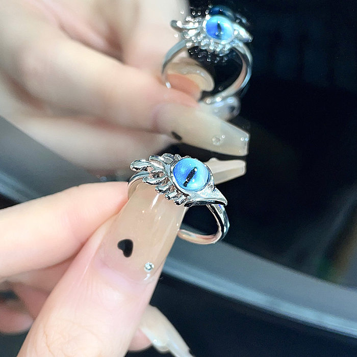 Streetwear Eye Copper Inlay Artificial Gemstones Open Rings