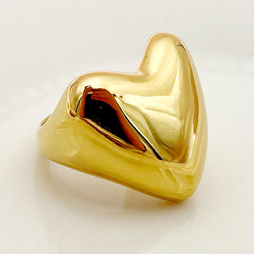 رومانسية أسلوب بسيط النمط الروماني شكل قلب الفولاذ المقاوم للصدأ تصفيح خواتم مطلية بالذهب