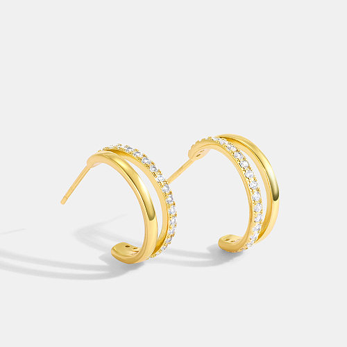1 Paar Ohrringe im klassischen Stil mit geometrischer Beschichtung und Inlay aus Kupfer mit künstlichen Edelsteinen und 18 Karat vergoldet
