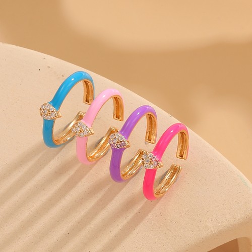 Simple Style Heart Shape Copper Plating Inlay Zircon 14K Gold Plated Rings