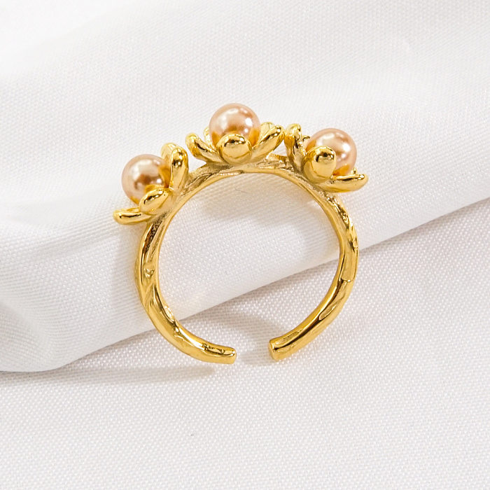 Großhandel elegante Blumen-Edelstahl-Inlay-Perlen-offene Ringe