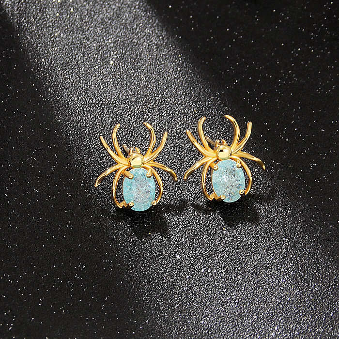 1 Pair Retro Spider Plating Inlay Copper Zircon Ear Studs