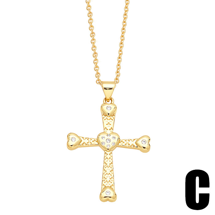 1 peça estilo ins cruz formato de coração cobre chapeamento incrustação zircão colar pingente banhado a ouro 18K