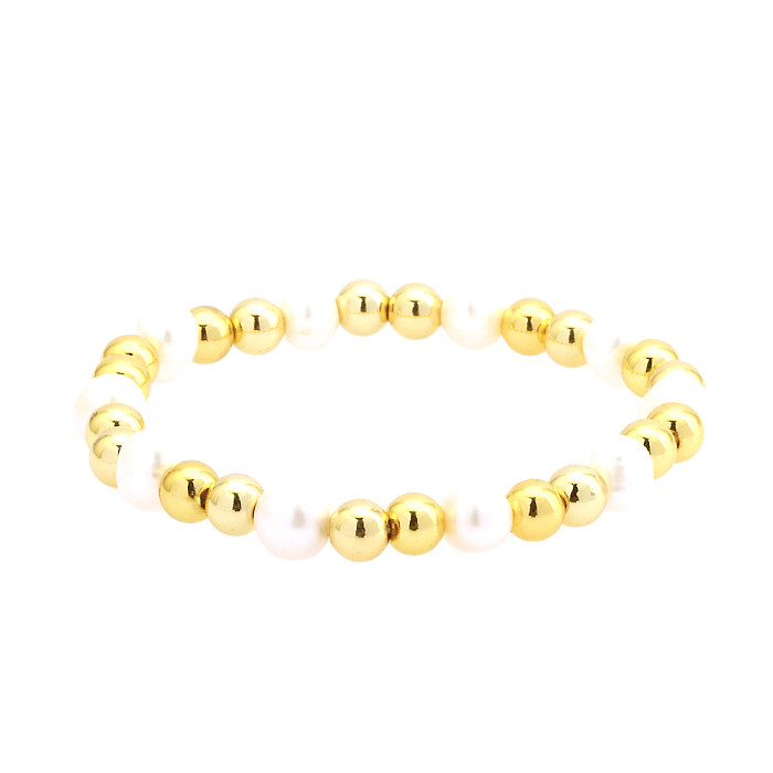 Pulseras chapadas en oro de 18 quilates con revestimiento de cobre y perlas de agua dulce redondas irregulares de estilo simple retro