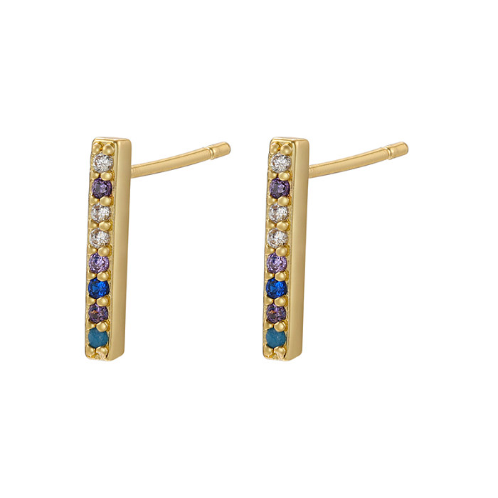 1 Pair Elegant Rectangle Copper Plating Inlay Zircon 18K Gold Plated Ear Studs