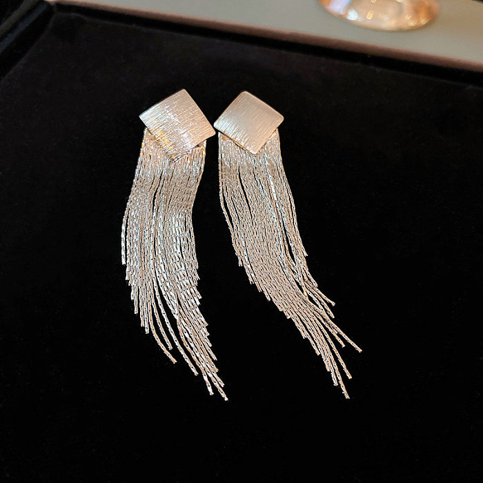 Fashion Geometric Copper Tassel Artificial Pearls Drop Earrings 1 Pair