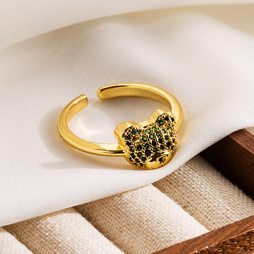 Cute Sweet Bear Copper Zircon 14K Gold Plated Open Rings
