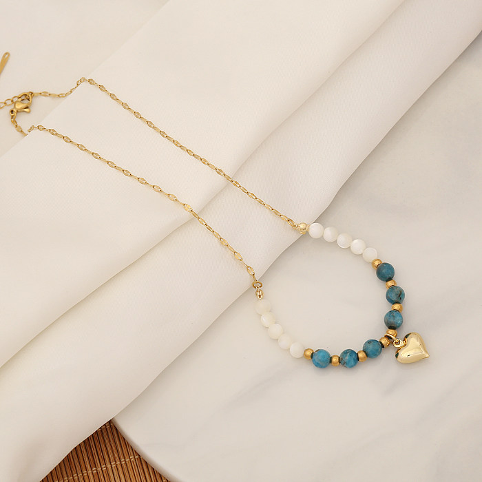 Collier de boucles d'oreilles de bracelets de perles en acier inoxydable en forme de cœur de trajet rétro