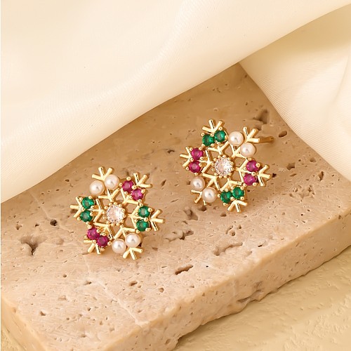 1 Pair Casual Snowflake Plating Inlay Copper Zircon Ear Studs