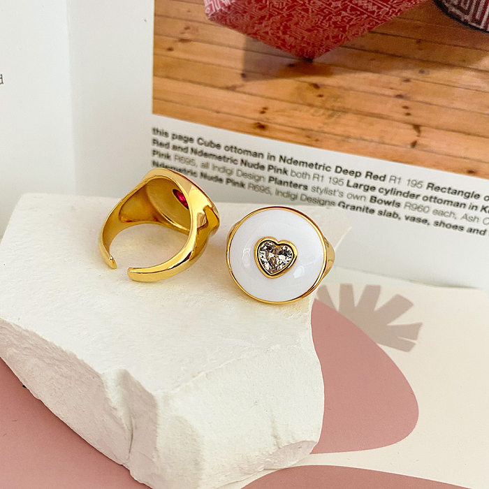 Anéis de zircão esmaltados de cobre em formato de coração retrô 1 peça
