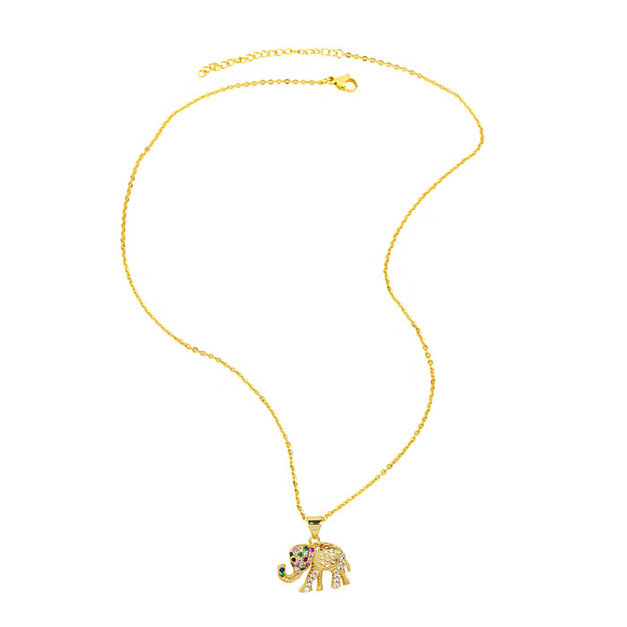 Cute Little Bear Elephant Copper Plating Zircon Pendant Necklace 1 Piece