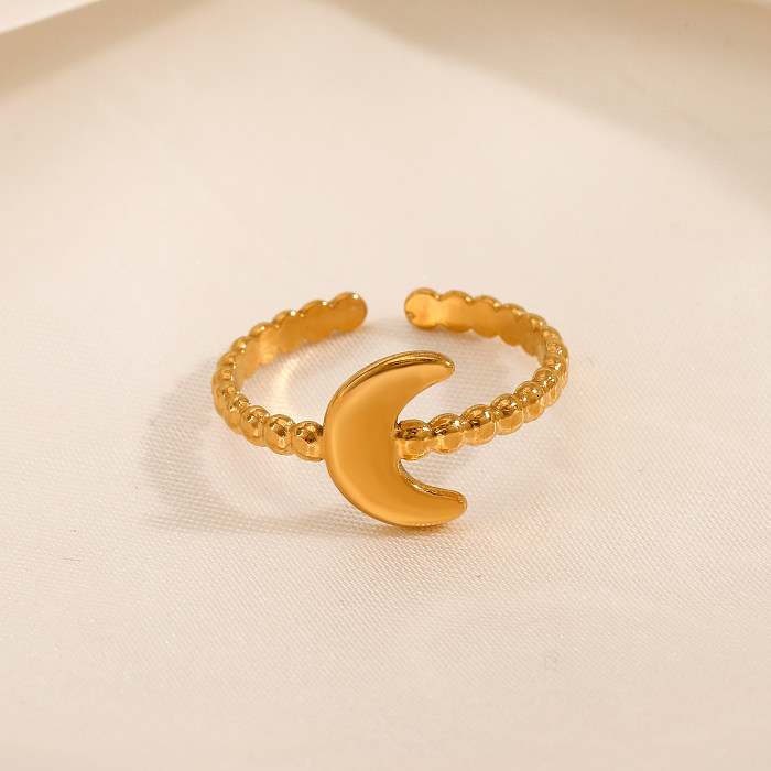 حلقات مفتوحة مطلية بالذهب عيار 18 قيراط بتصميم بسيط على شكل قمر من الفولاذ المقاوم للصدأ