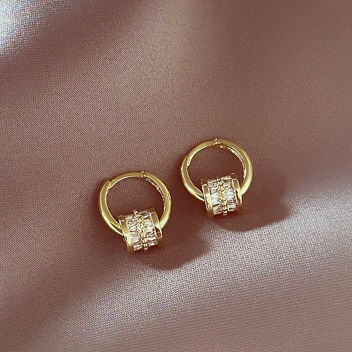 1 Pair Sweet U Shape Plating Inlay Copper Zircon 14K Gold Plated Earrings