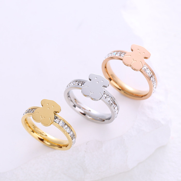 Simple Style Animal Stainless Steel Plating Inlay Artificial Gemstones 24K Gold Plated Rings