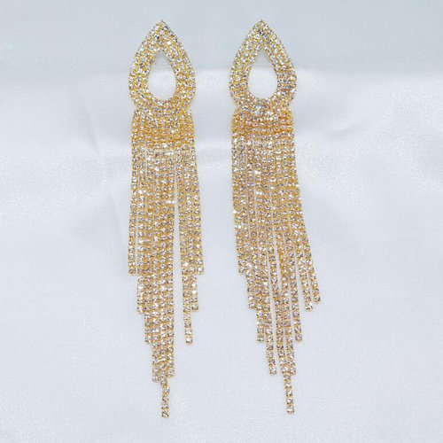 Fashion Tassel Copper Inlay Rhinestones Drop Earrings 1 Pair
