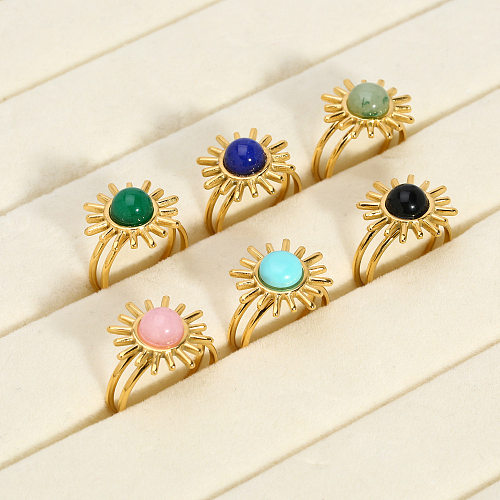 Modern Style Flower Stainless Steel Inlay Turquoise Open Rings