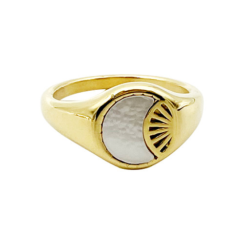 Classical Romantic Sweet Moon Stainless Steel Plating Inlay Shell Gold Plated Rings