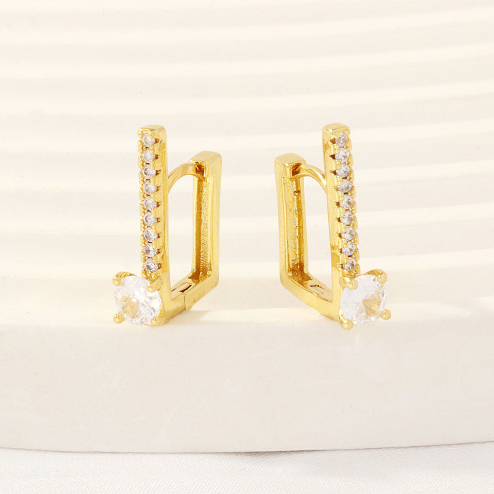 1 Pair IG Style Retro Round Oval Plating Inlay Copper Zircon 18K Gold Plated Earrings